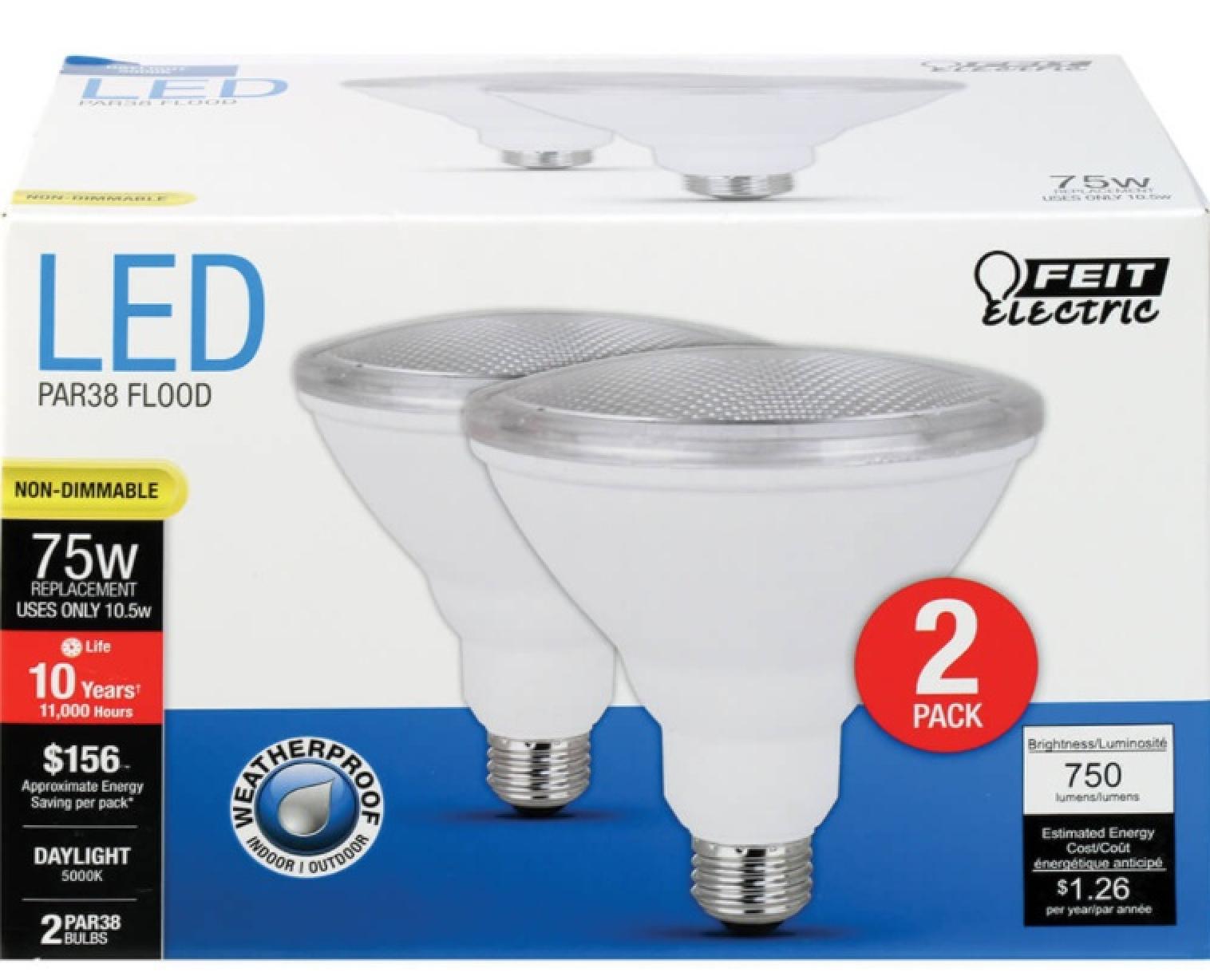 Feit Electric LED 75 Watt Equivalent 750 Lumen Daylight Weatherproof Non-Dimmable Flood Light Bulb (2 Pack)
