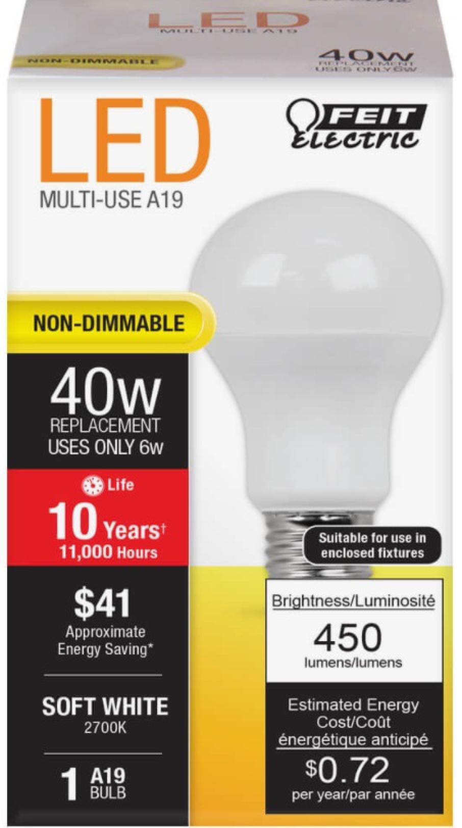 Feit Electric LED 40 Watt Equivalent 450 Lumen Non-Dimmable Soft White Light Bulb