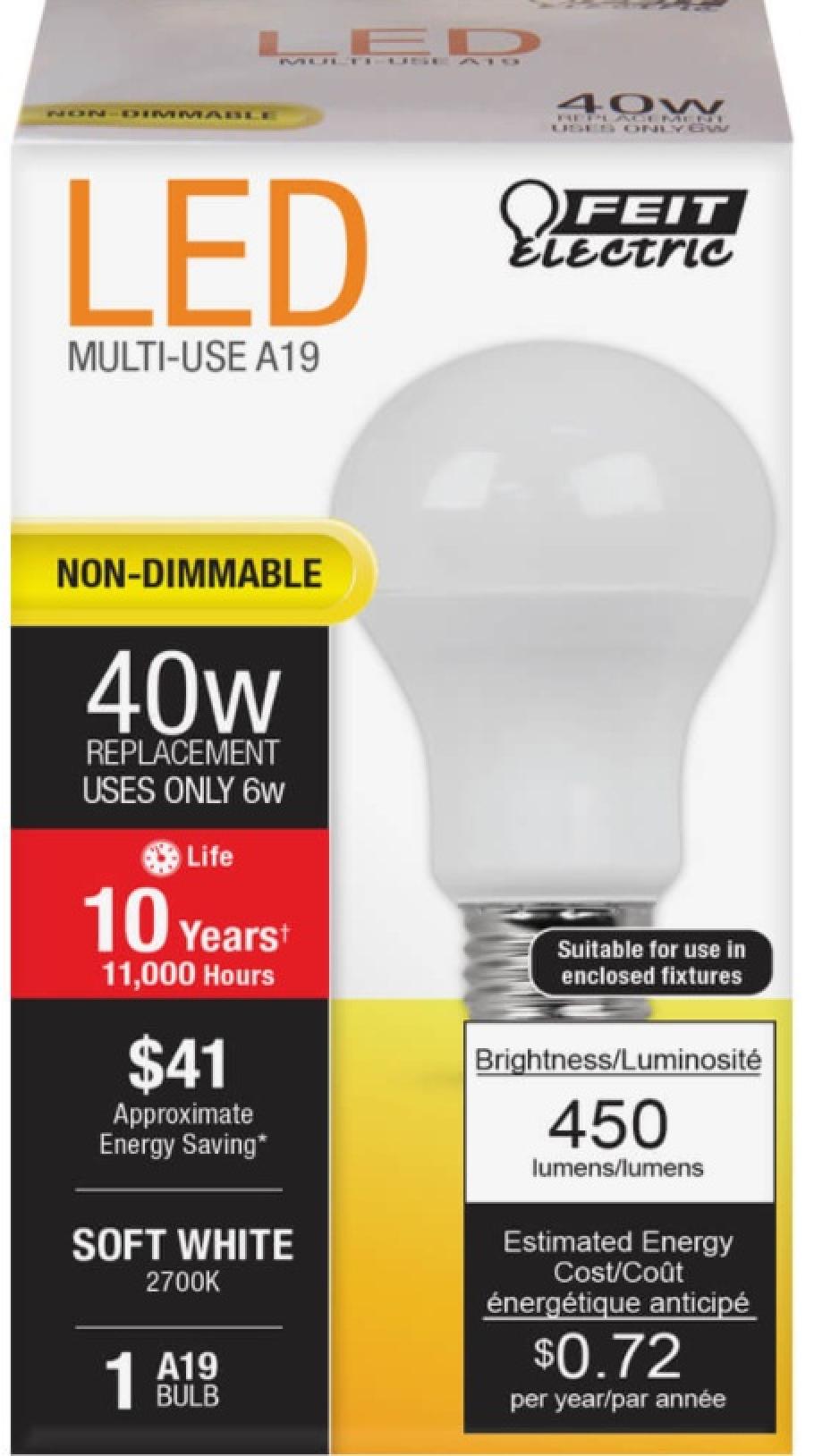 Feit Electric LED 40 Watt Equivalent 450 Lumen Non-Dimmable Natural Light Light Bulb 