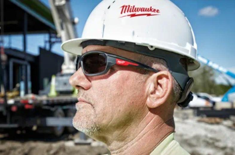 Milwaukee Performance Safety Glasses with Fog Free Lenses On Model