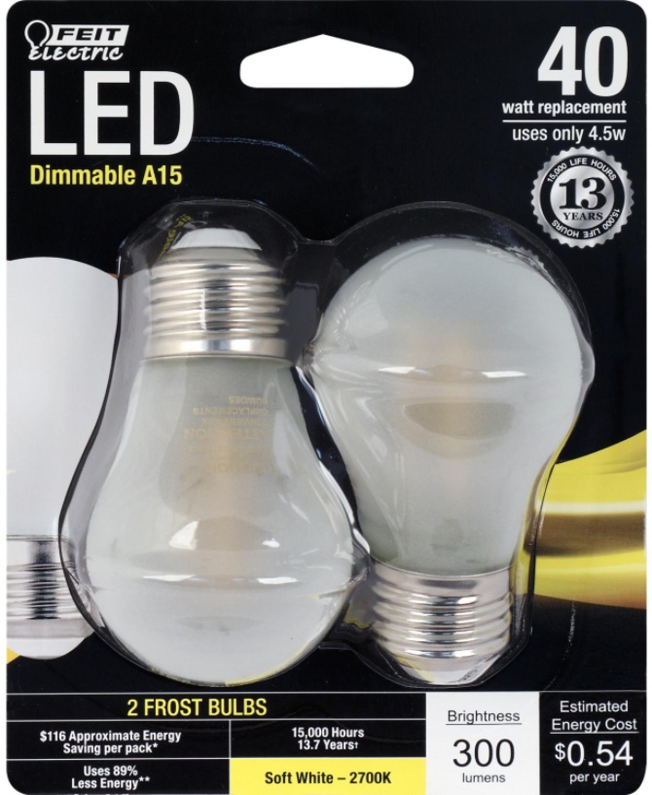 Feit Electric LED 40 Watt Equivalent 300 Lumen Frosted Dimmable Light Bulb (2 Pack)
