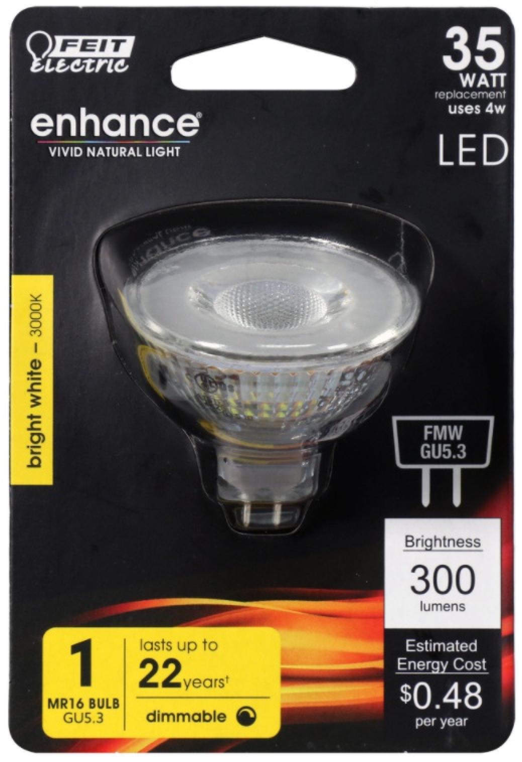Feit Electric LED 35 Watt Equivalent 300 Lumens FMW GU5.3 MR16 Dimmable Light Bulb