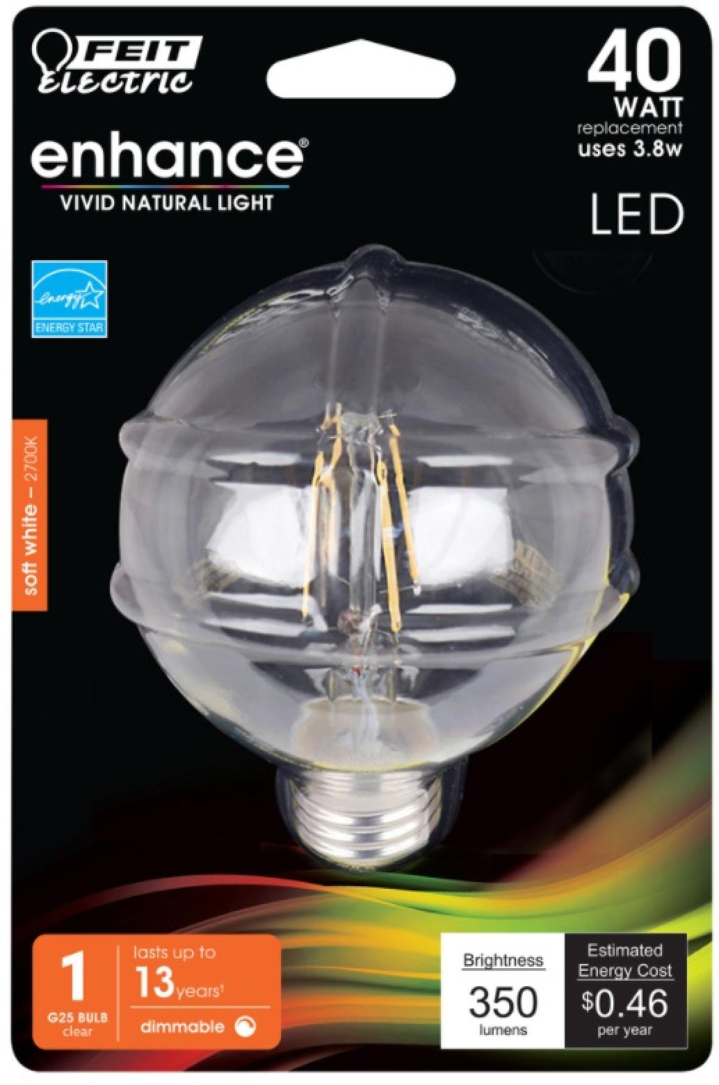 Feit Electric LED 40 Watt Equivalent 350 Lumen G25 Dimmable Light Bulb 