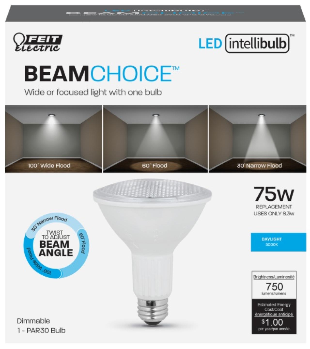 Feit Electric LED 75 Watt Equivalent IntelliBulb BeamChoice 750 Lumen PAR30L Light Bulb 