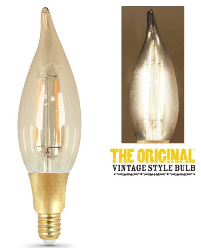 Feit Electric LED 40 Watt Equivalent 210 Lumen Dimmable Vintage Style Candelabra Light Bulb (2 Pack)