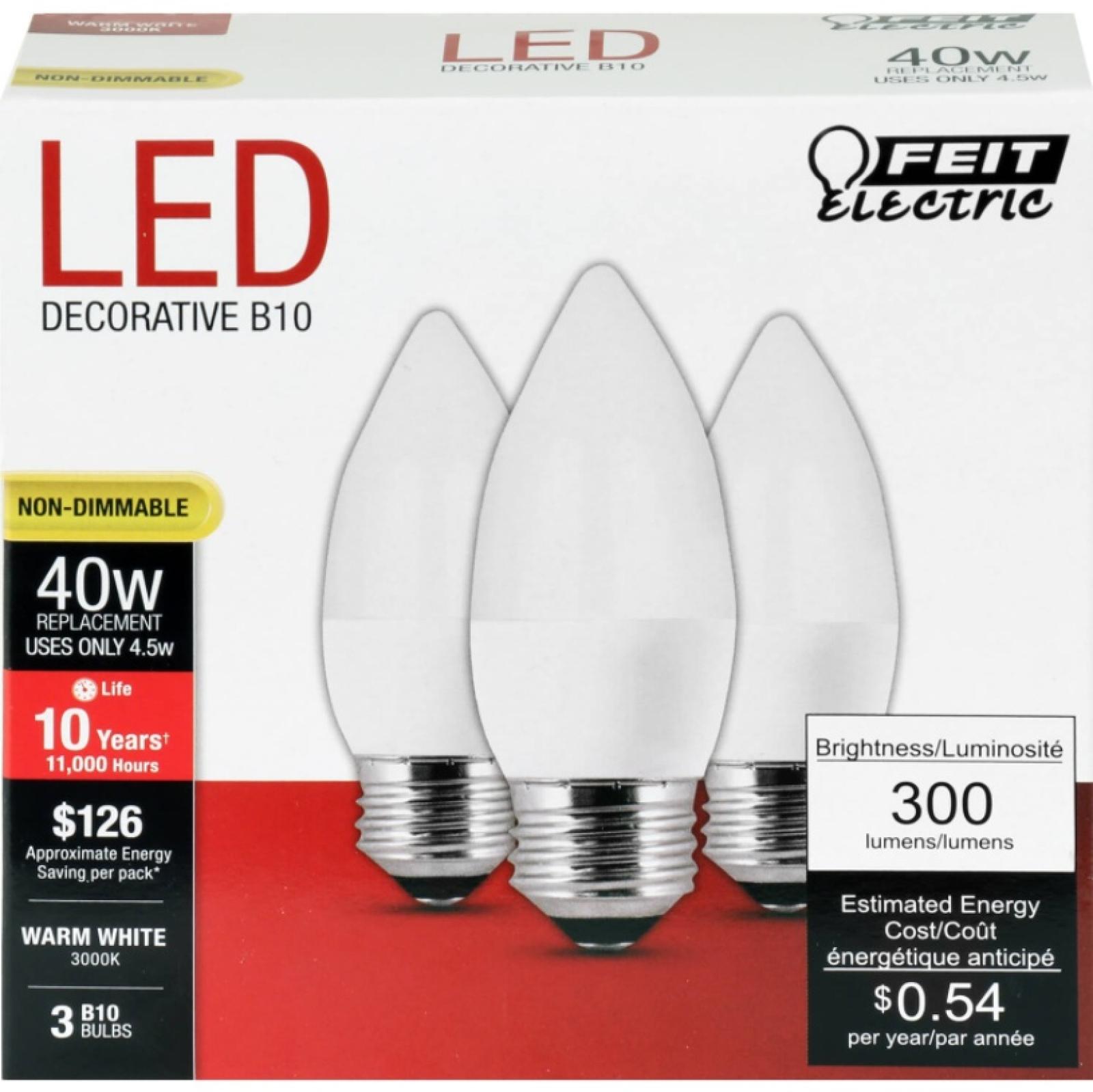 Feit Electric LED 40 Watt Equivalent 300 Lumen Non-Dimmable Light Bulb (3 Pack)