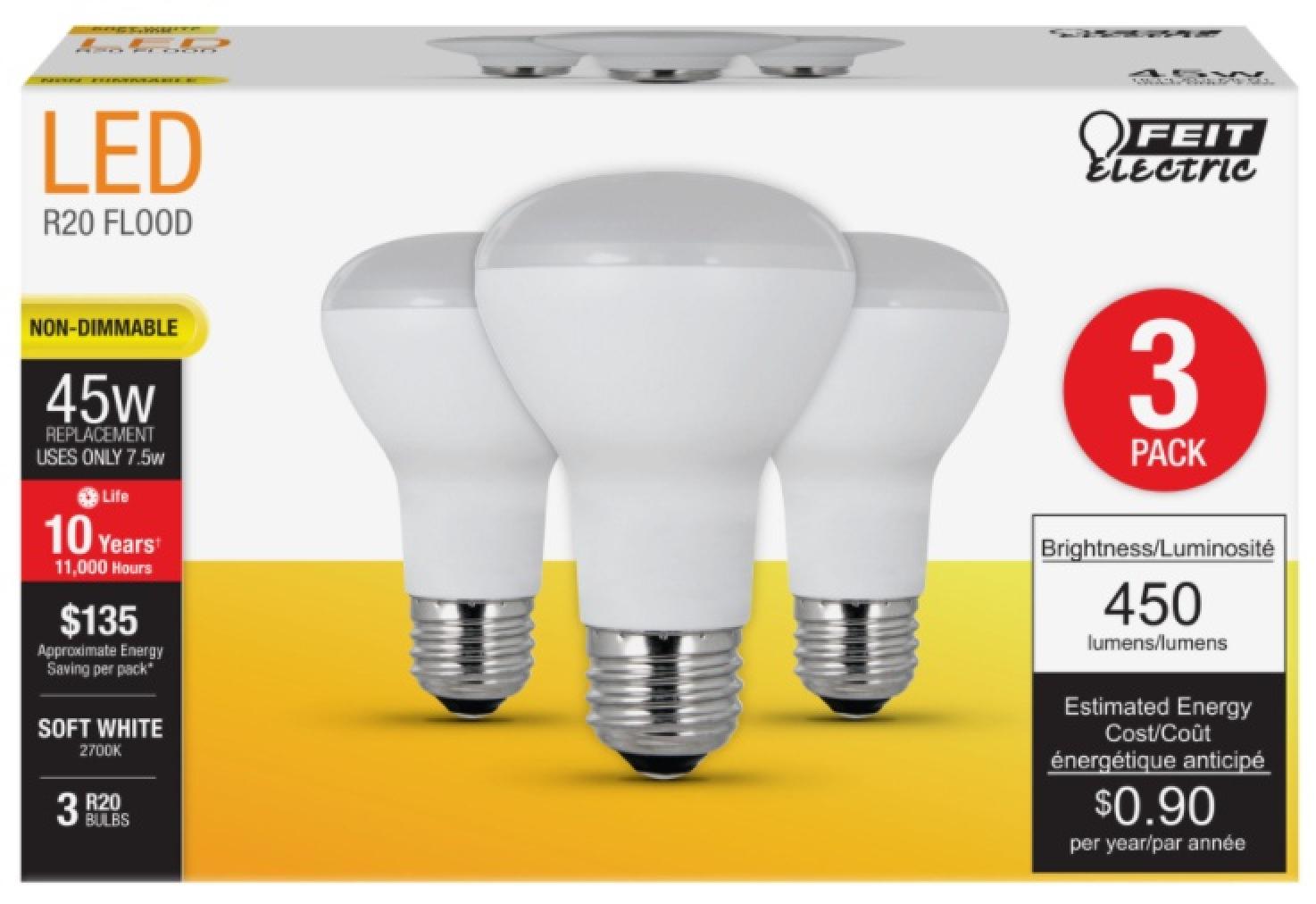 Feit Electric LED 45 Watt Equivalent 450 Lumen R20 Non-Dimmable Light Bulb (3 Pack)