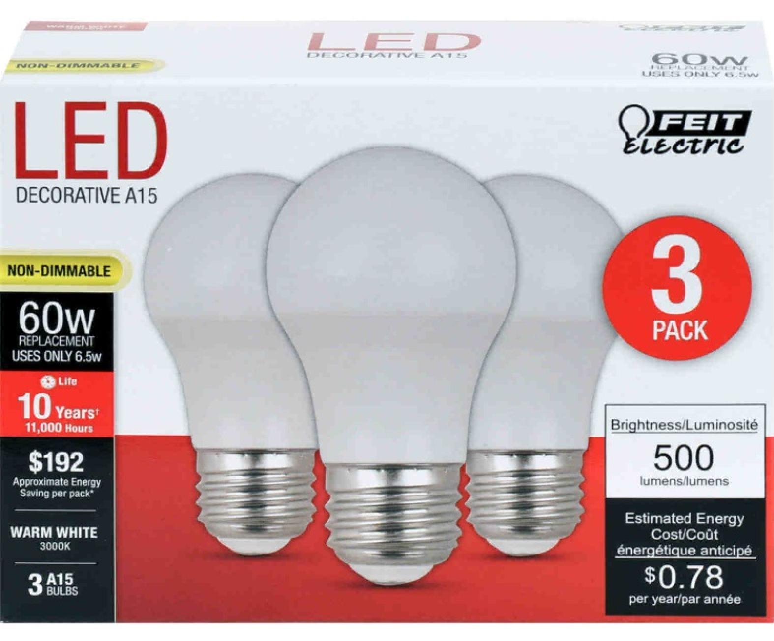Feit Electric LED 60 Watt Equivalent 500 Lumen Non-Dimmable Light Bulb (3 Pack)