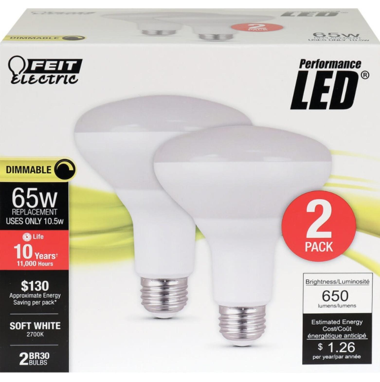 Feit Electric LED 65 Watt Equivalent 650 Lumen Soft White Dimmable Reflector Light Bulb (2 Pack)