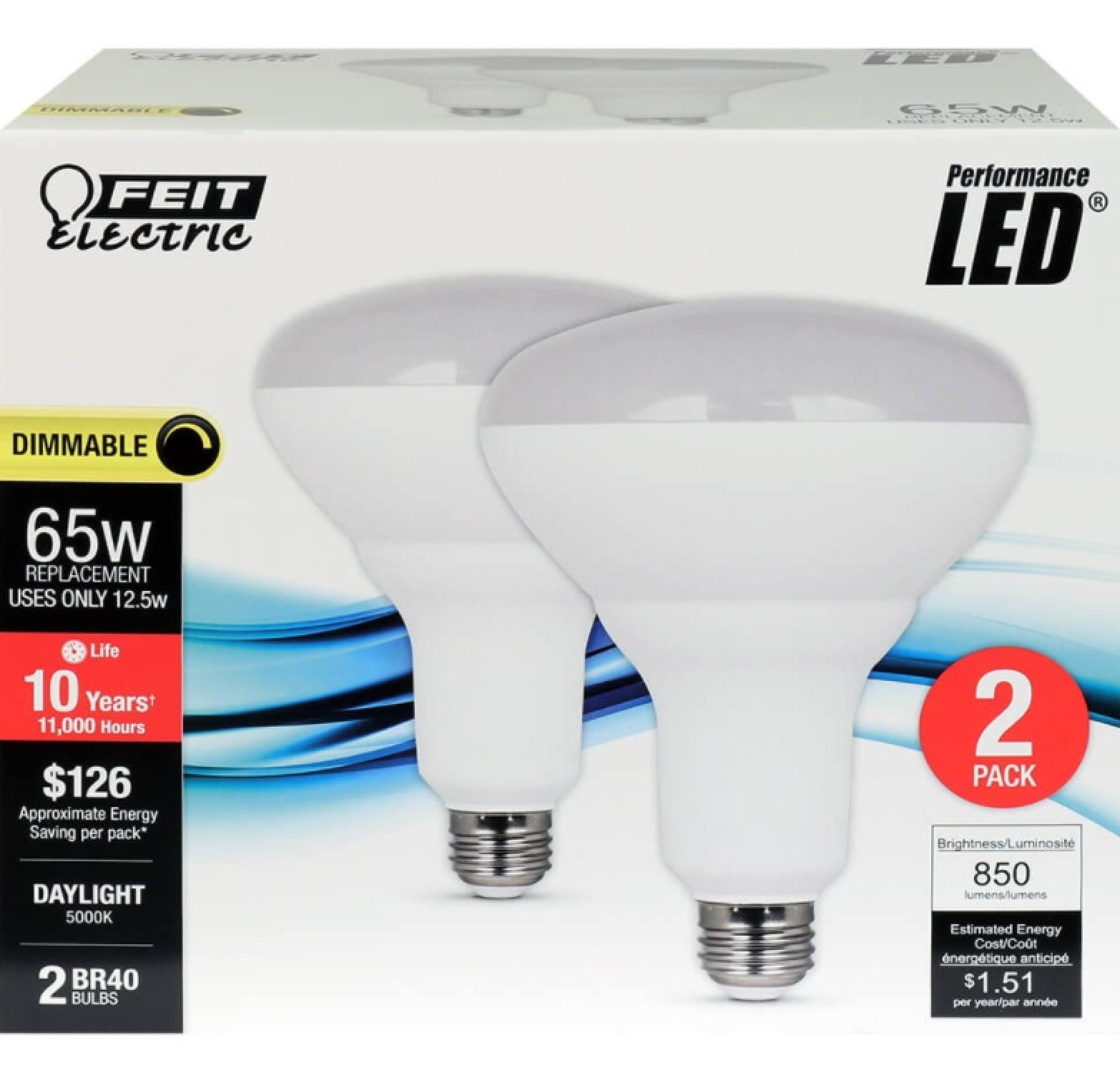 Feit Electric LED 65 Watt Equivalent 850 Lumen Dimmable Reflector Light Bulb (2 Pack)