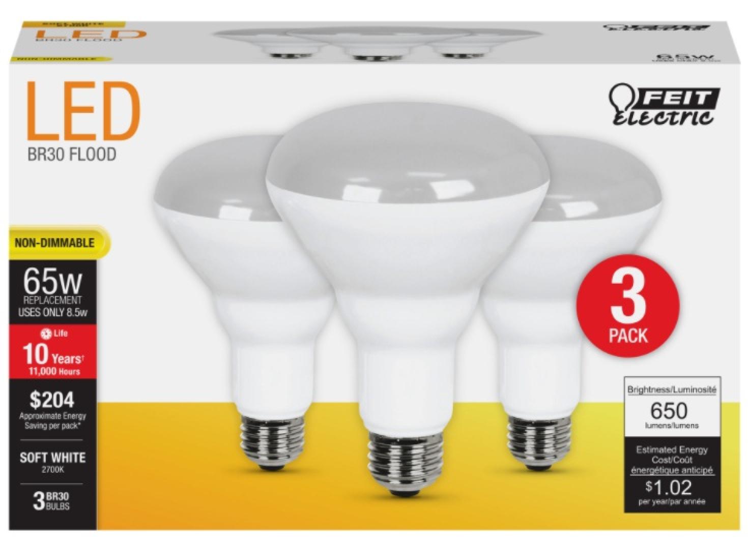 Feit Electric LED 65 Watt Equivalent 650 Lumen Non-Dimmable Reflector Light Bulb (3 Pack)