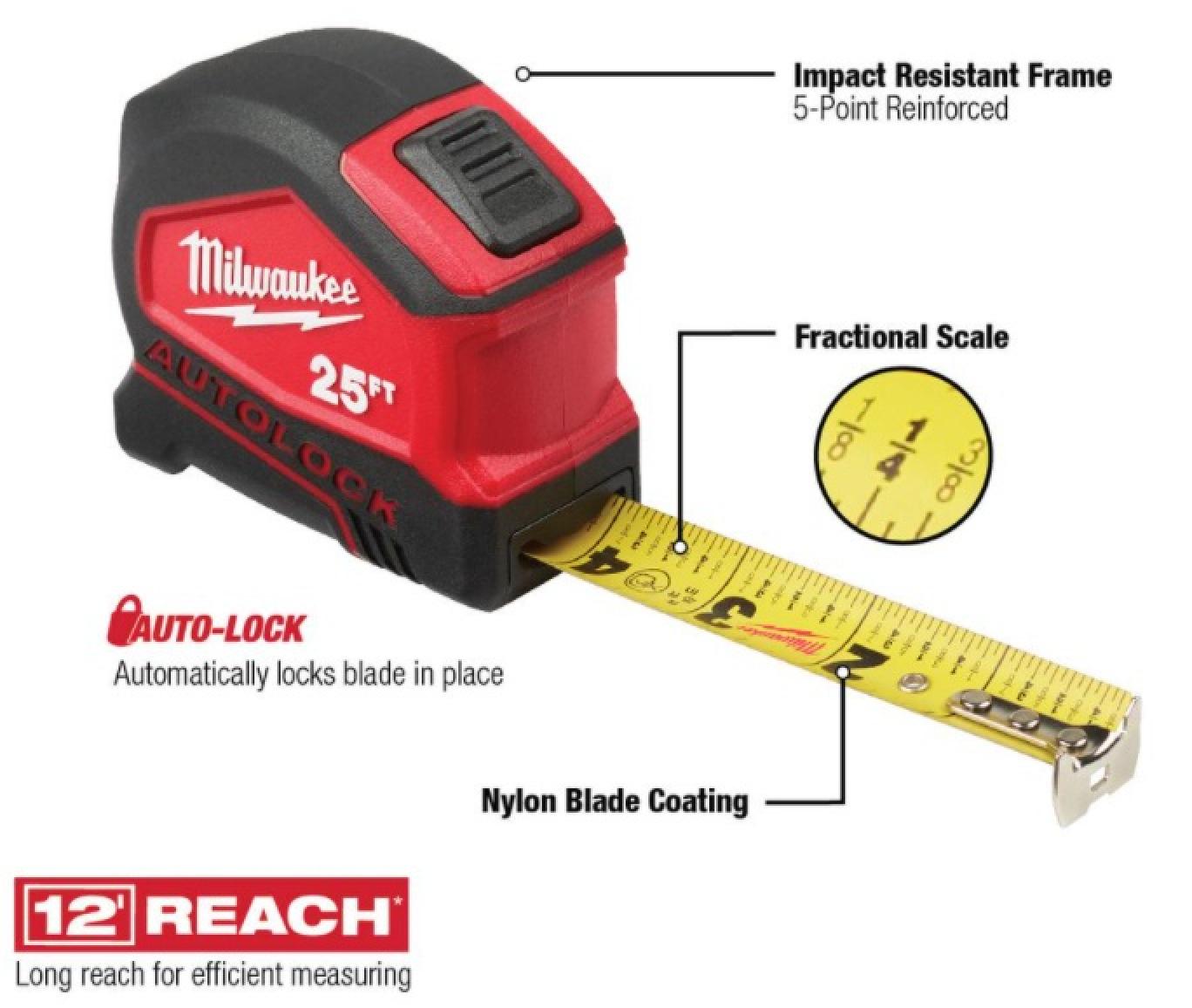 Milwaukee 25 Ft. Compact Auto-Lock Tape Measure