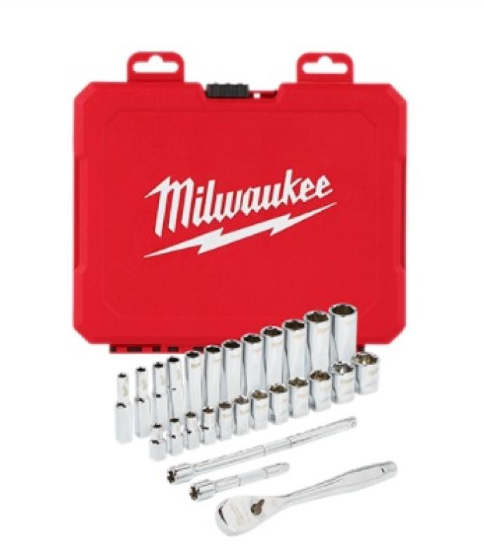 content/products/Milwaukee 1/4" Drive 28pc Ratchet & Socket Set - Metric