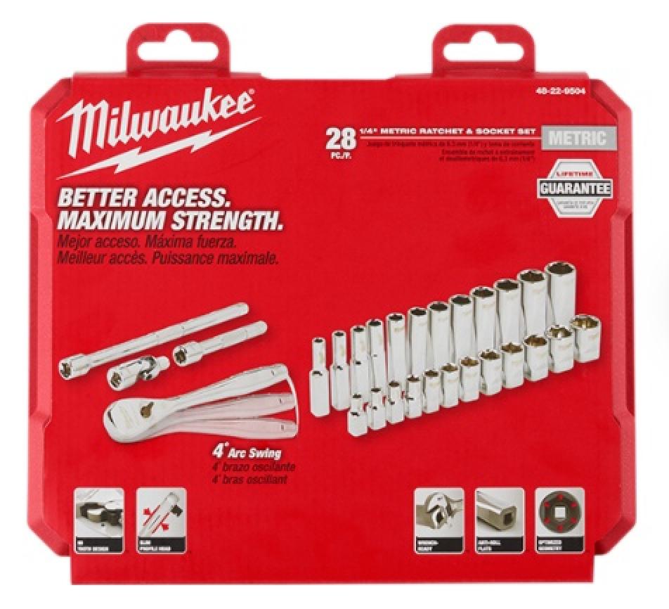 Milwaukee 1/4" Drive 28pc Ratchet & Socket Set - Metric