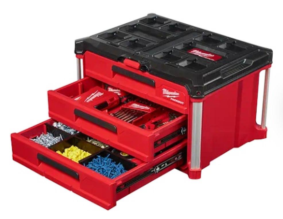 Milwaukee PACKOUT™ 3-Drawer Tool Box with Two Drawers Open