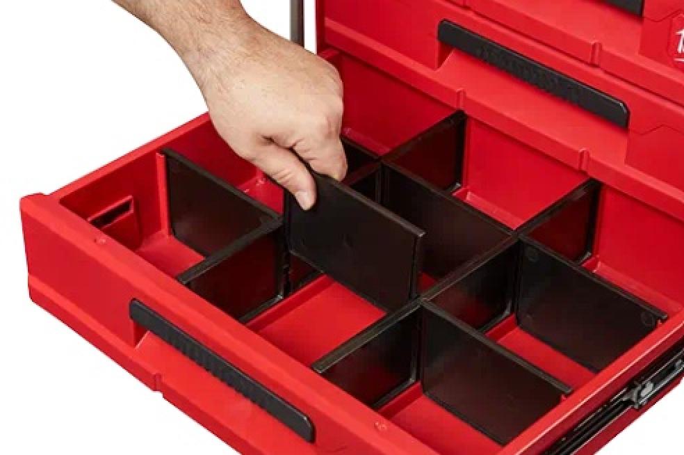 Milwaukee PACKOUT™ 3-Drawer Tool Box Adjustable Drawer Compartments