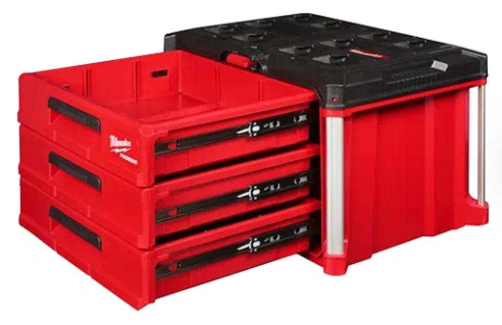 Milwaukee PACKOUT™ 3-Drawer Tool Box All Three Drawers Open