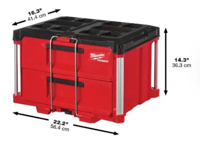 Milwaukee PACKOUT™ 2-Drawer Tool Box With Measurements