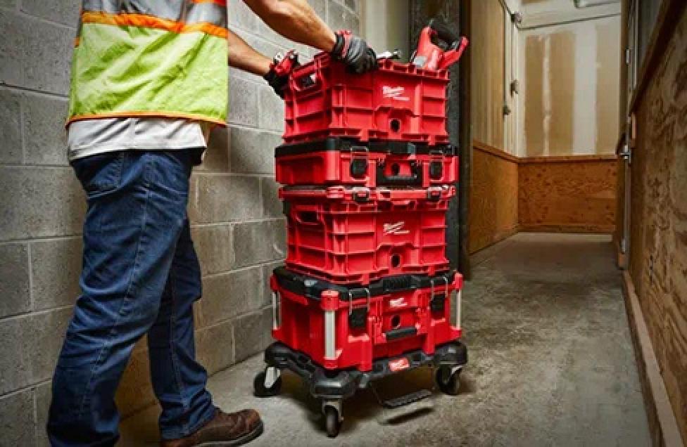 Milwaukee PACKOUT™ Crate Stacked with Tool Boxes
