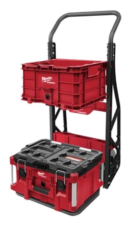 Milwaukee PACKOUT™ 2-Wheel Cart with Crates and Tool Boxes Attached