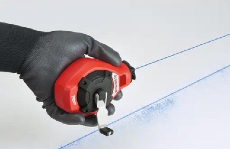 Milwaukee 100 Foot Fine Line Chalk Kit with Blue Chalk in Use