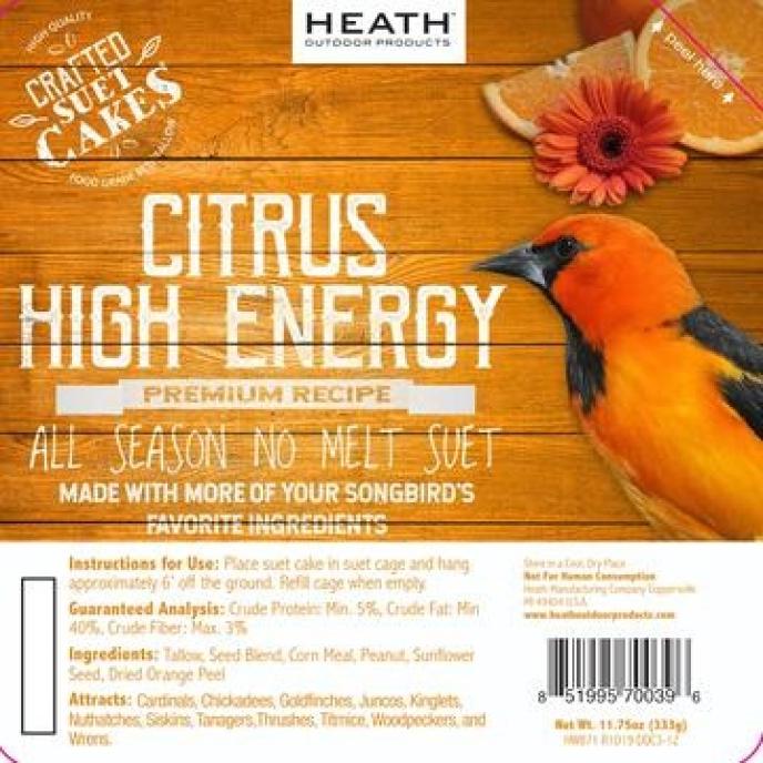 Heath Outdoor Woodpecker Citrus High Energy Suet Cake