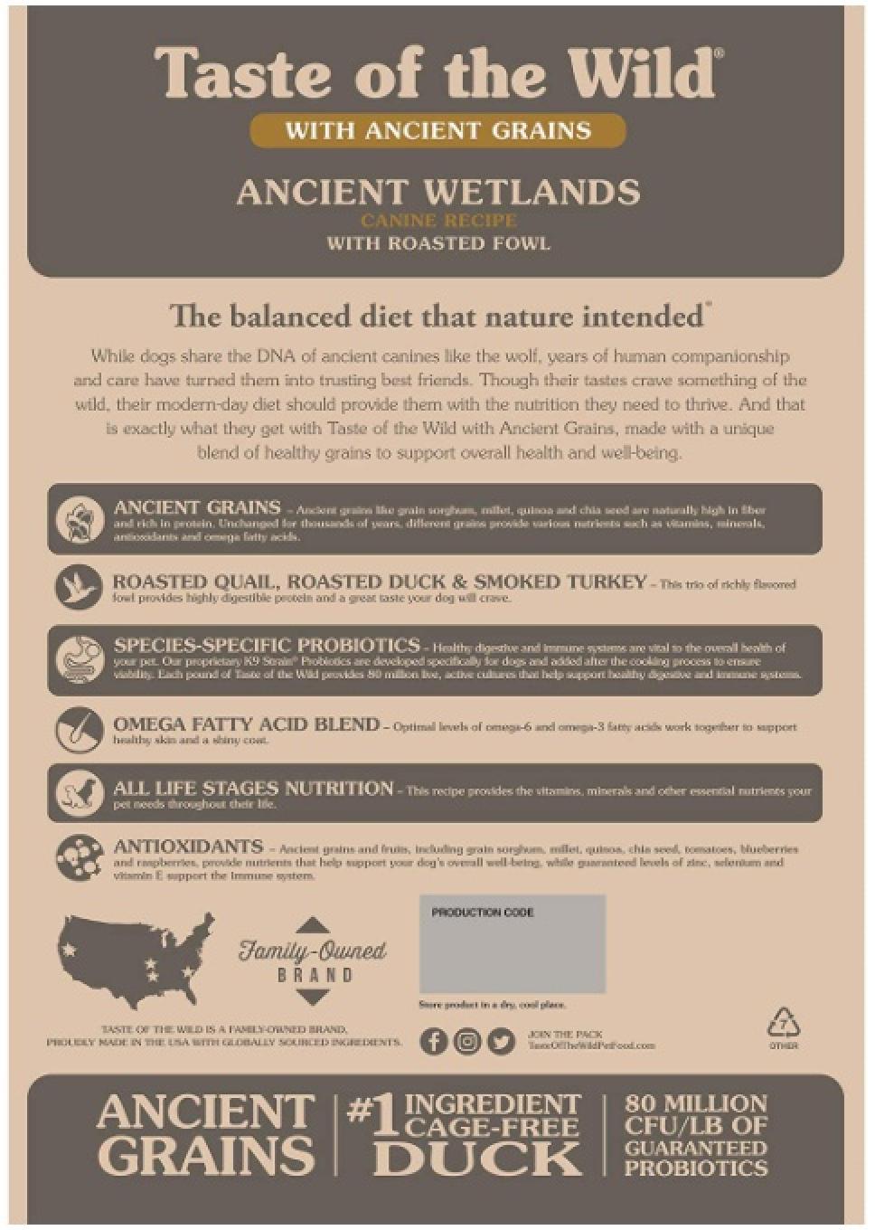 Taste of the Wild Ancient Wetlands with Roasted Fowl and Ancient Grains