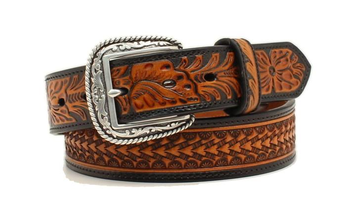 content/products/Ariat Men's Floral Embossed Black and Tan Belt
