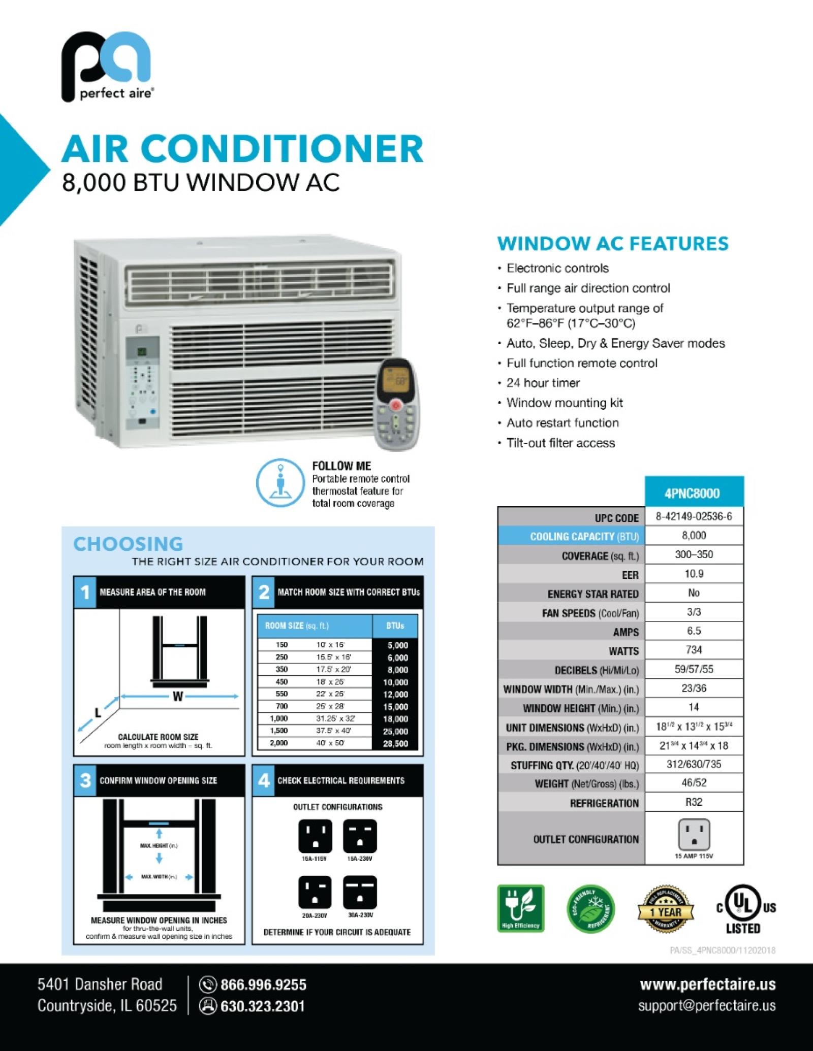 Perfect Aire 8,000 BTU Window Air Conditioner