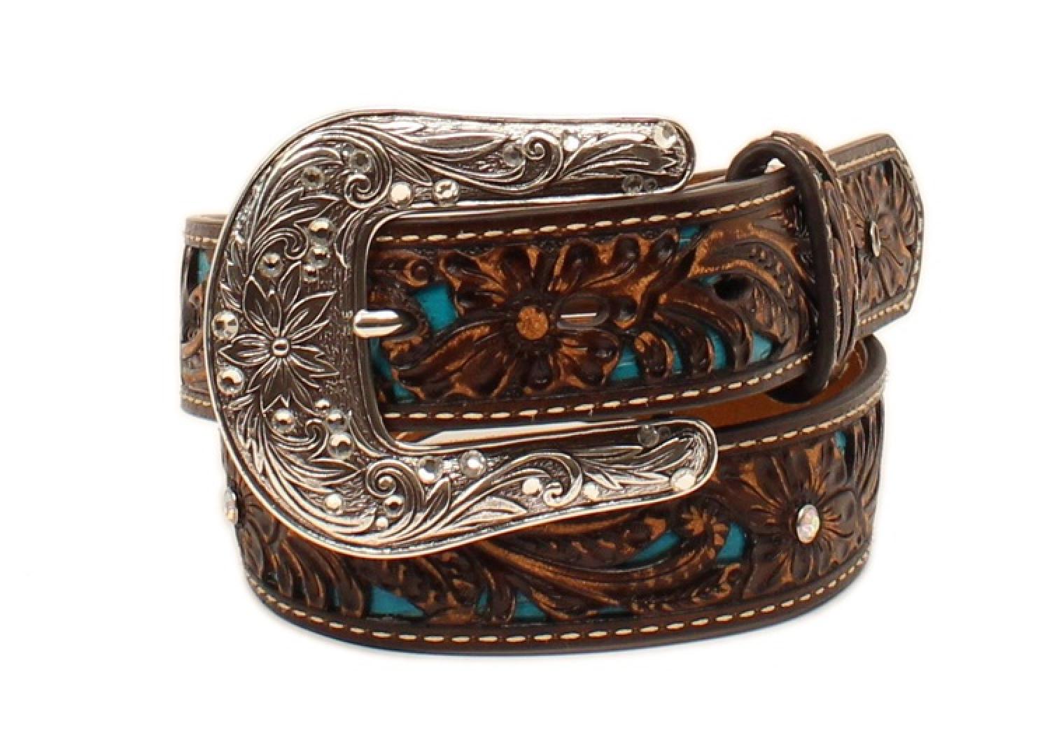 Ariat Girl's Turquoise with Floral Overlay Belt
