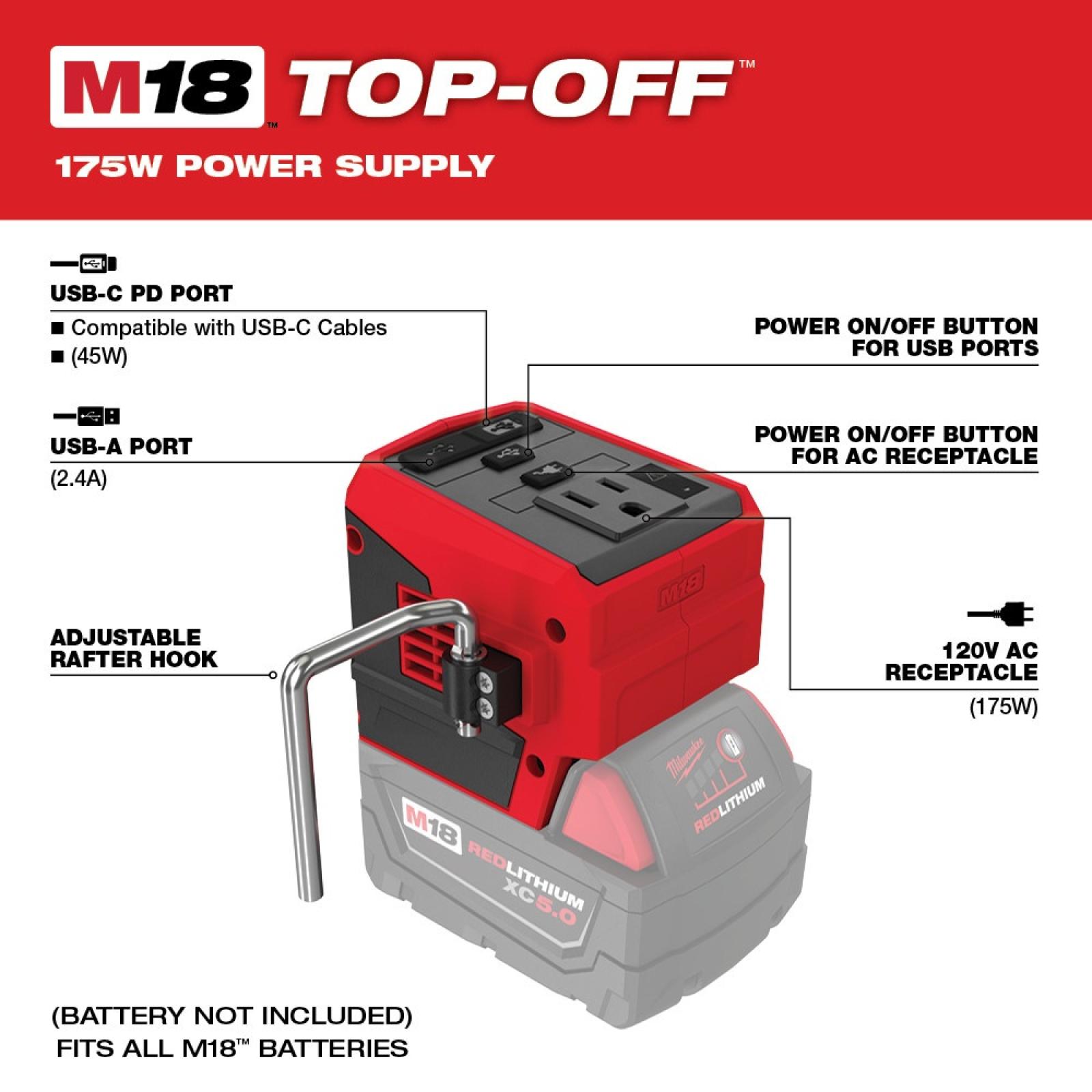 Milwaukee M18 TOP-OFF 175W Power Supply
