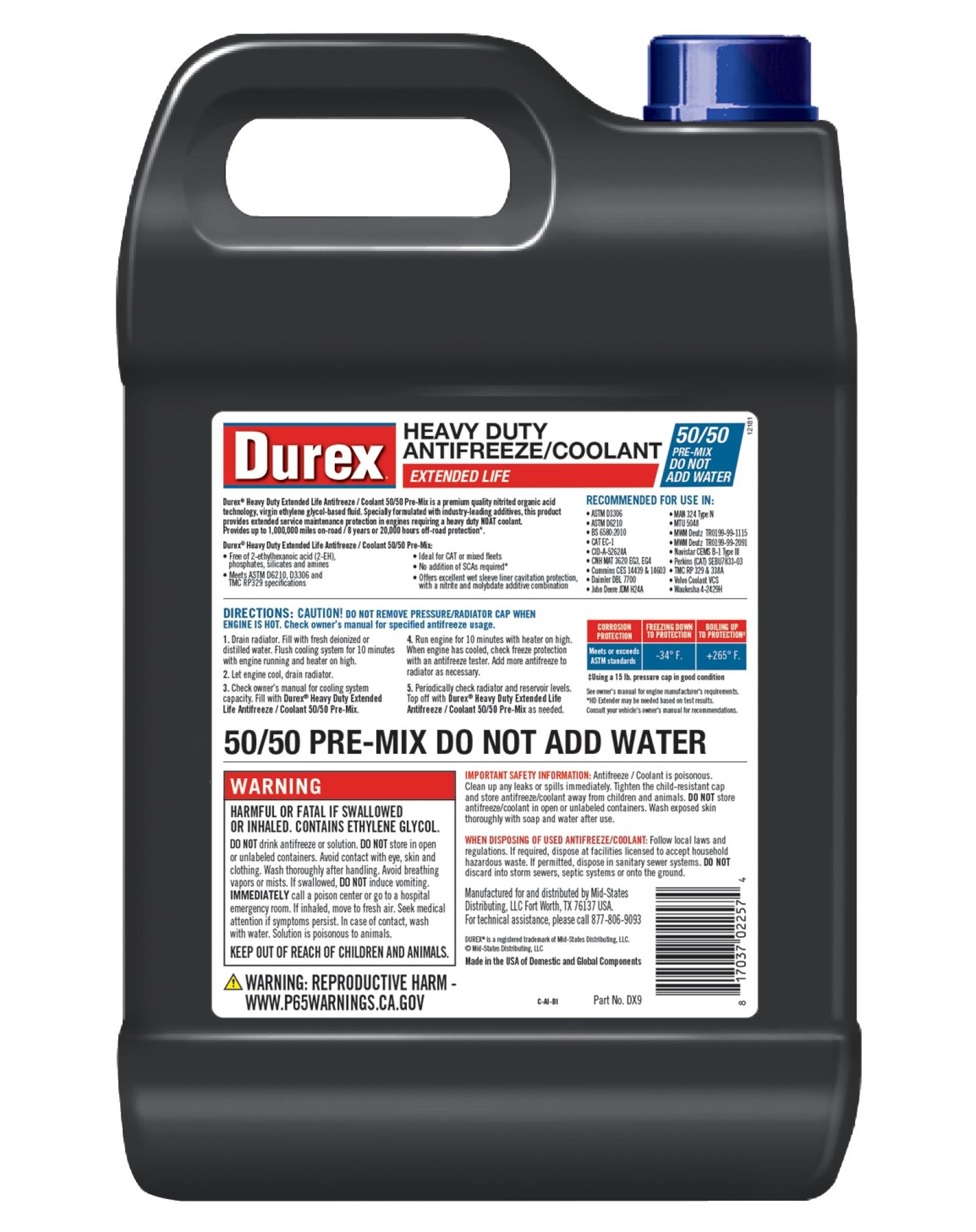 Durex® Heavy Duty Extended Life Formula 50/50 Antifreeze/Coolant