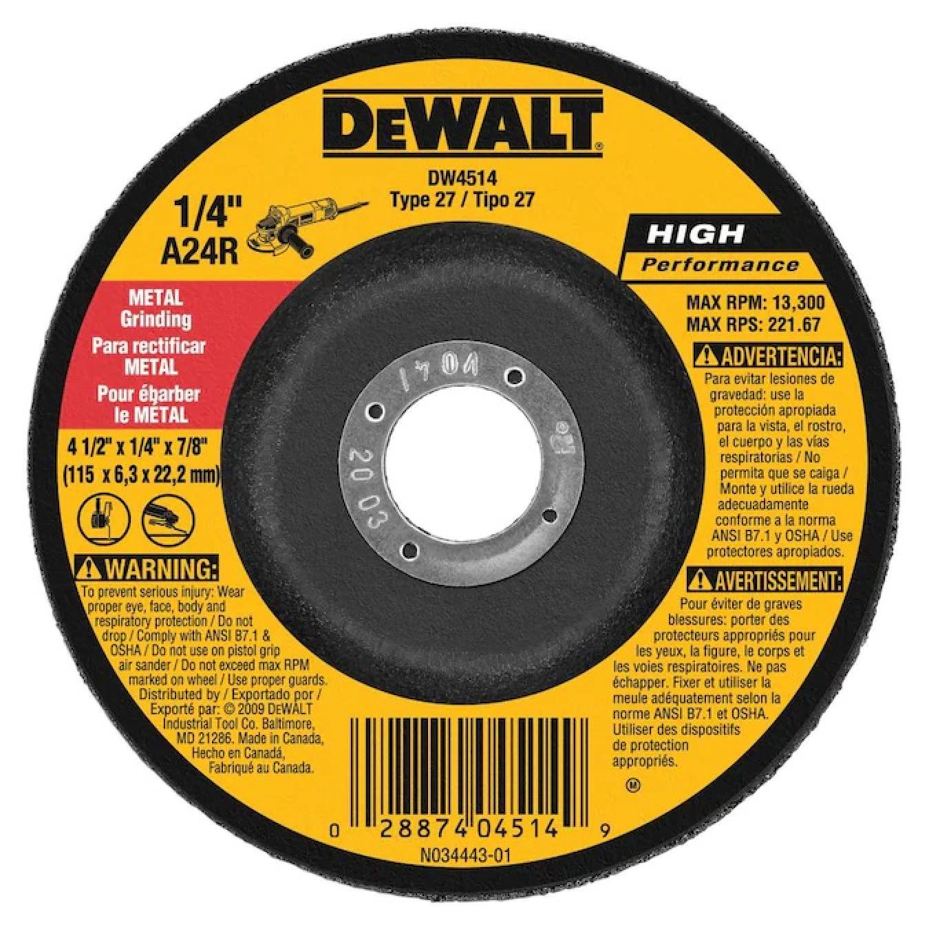 Dewalt Type 27 High Performance Metal Grinding Wheel