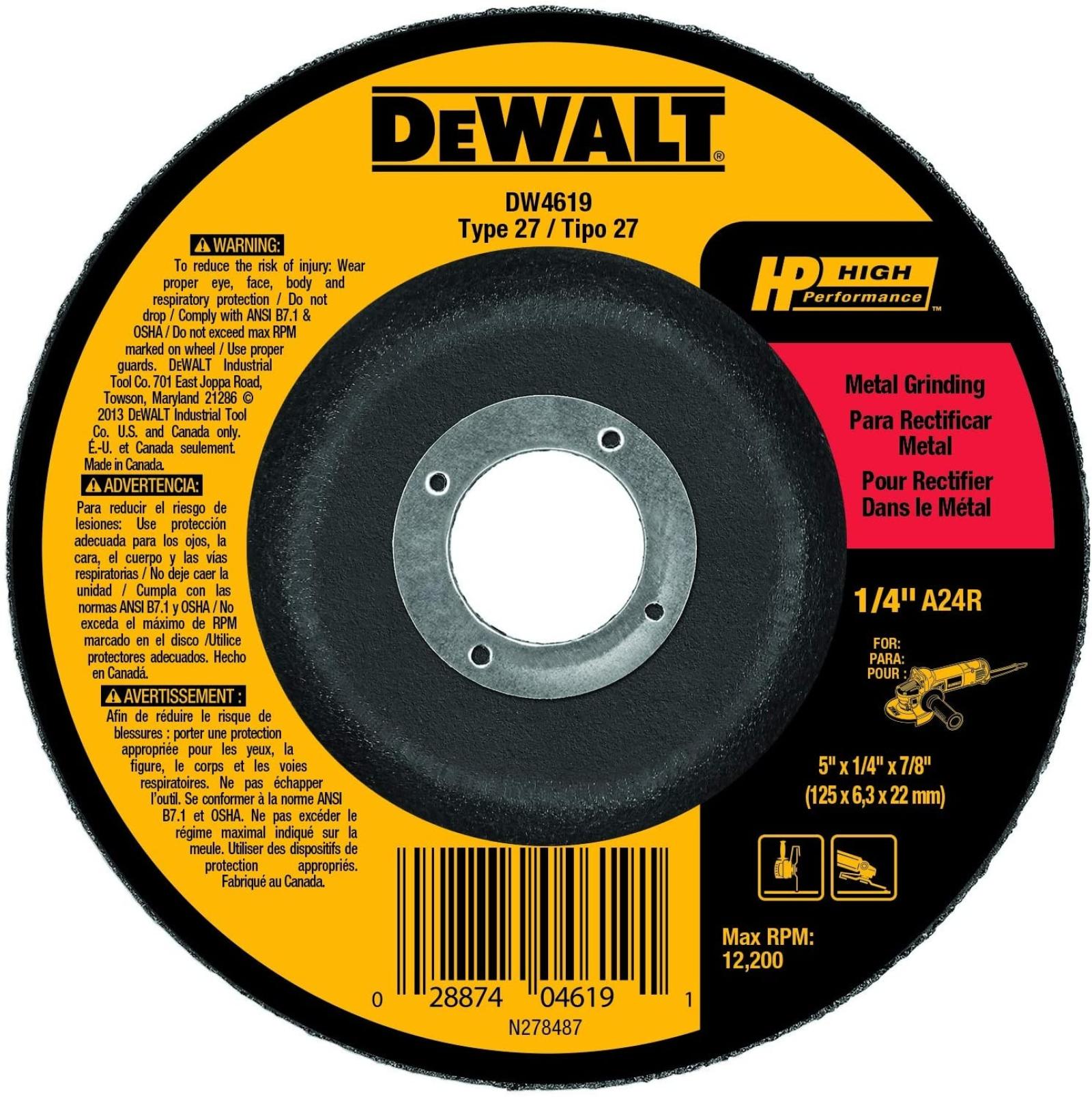 Dewalt Type 27 High Performance Metal Grinding Wheel