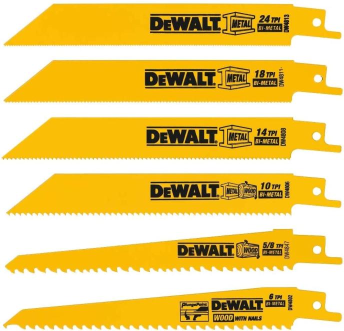 Dewalt Bi-Metal Reciprocating Saw Blade Set, 6 PC