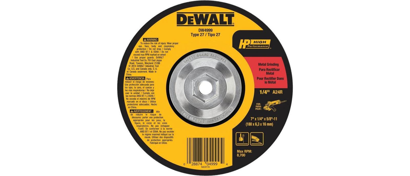 Dewalt Type 27 High Performance Metal Grinding Wheel