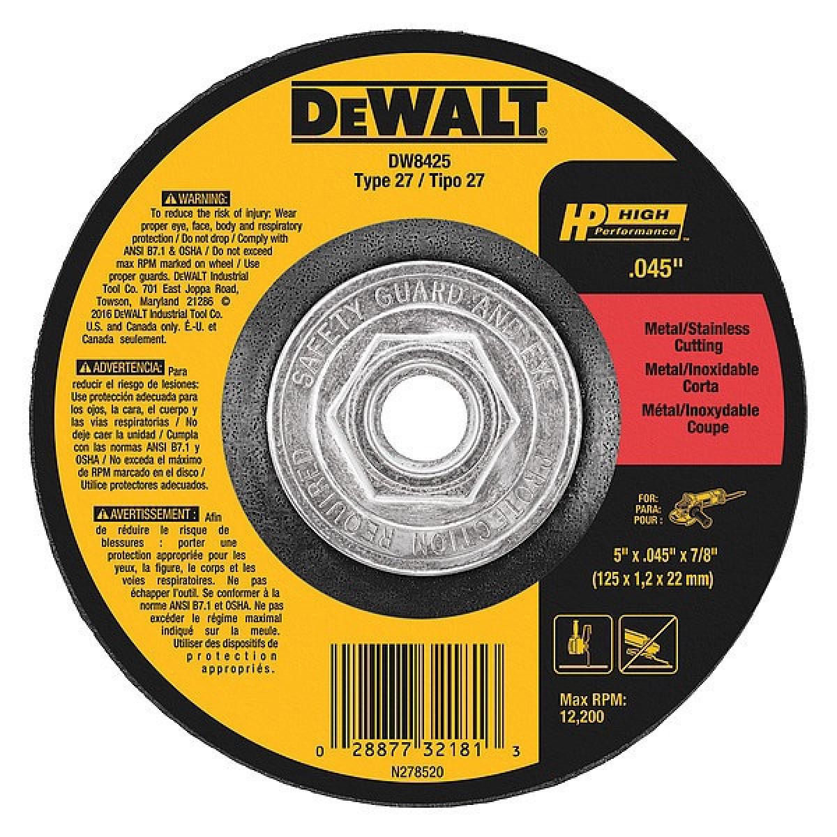 Dewalt Type 27 High Performance Cutting Wheel