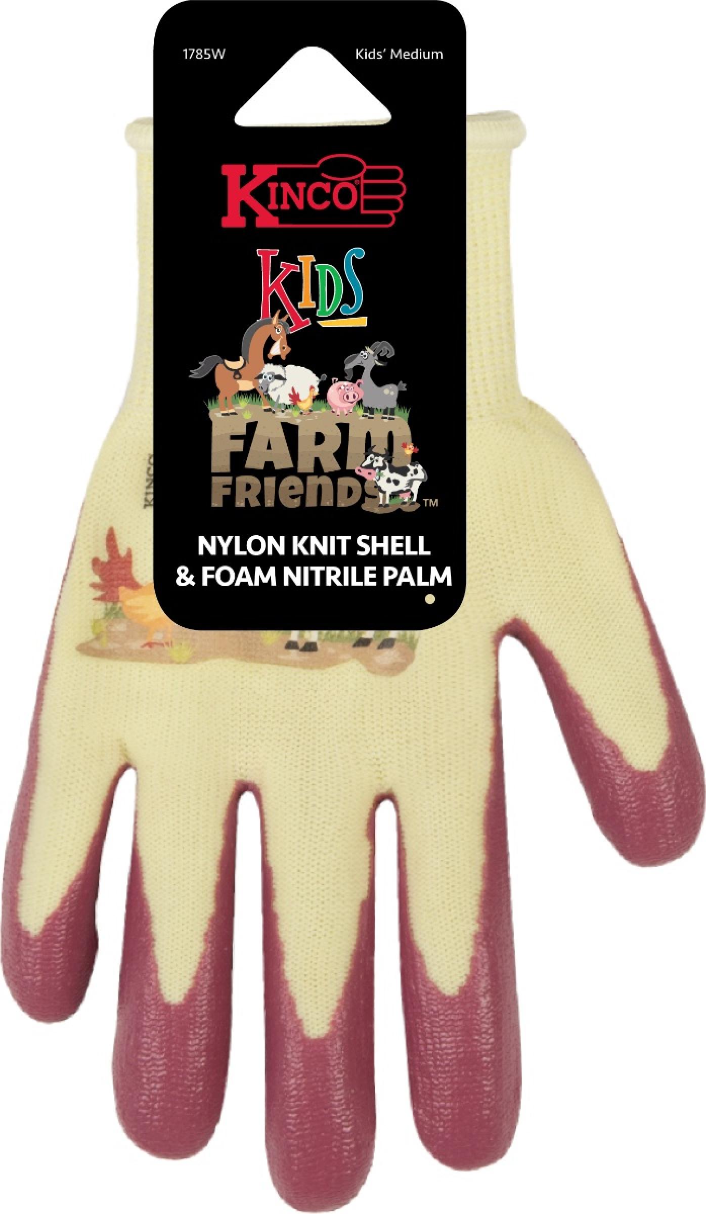 Kinco Kid's Farm Friends Nylon Knit Shell & Foam Nitrile Palm
