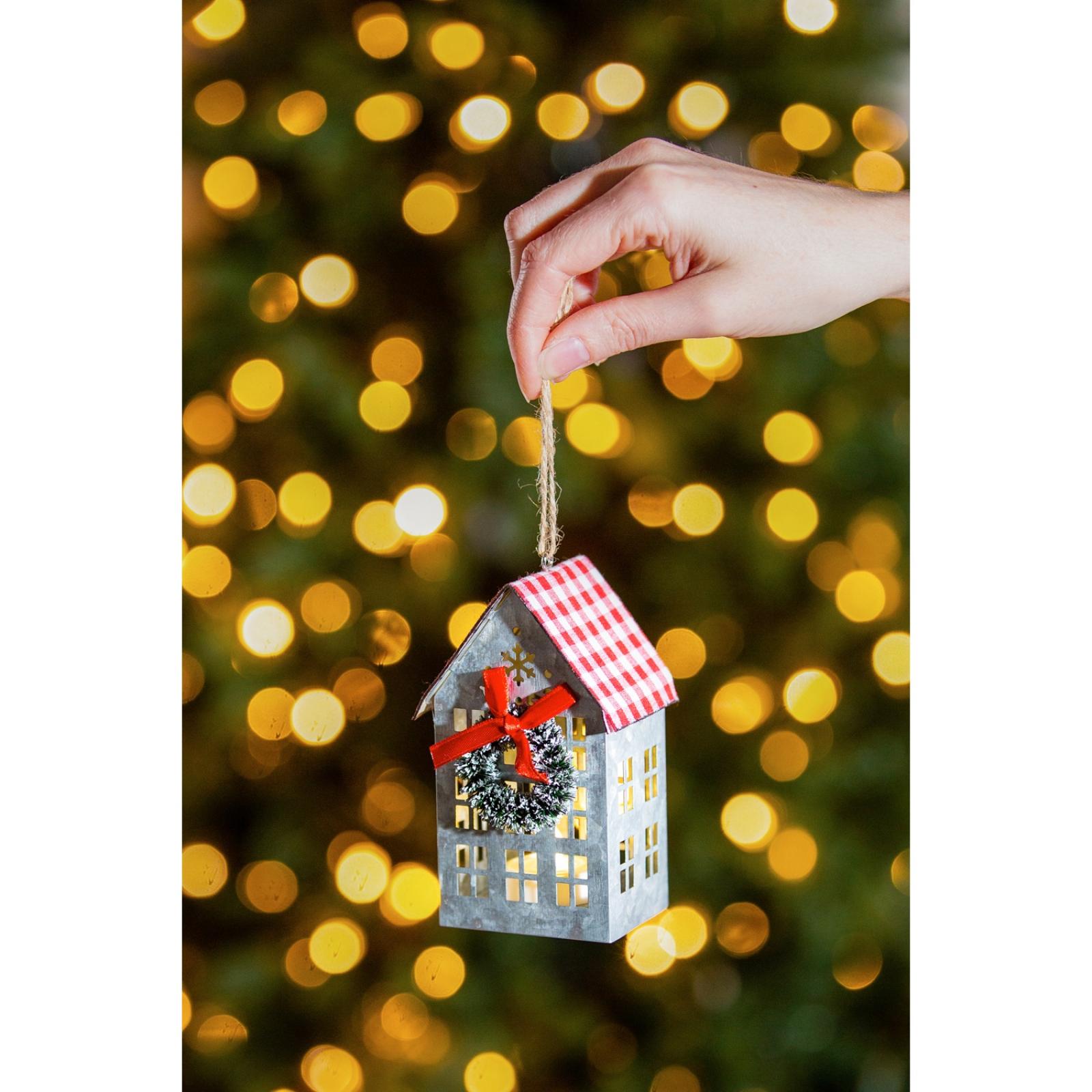 Evergreen Enterprises Assorted Metal LED House Ornament Red Roof