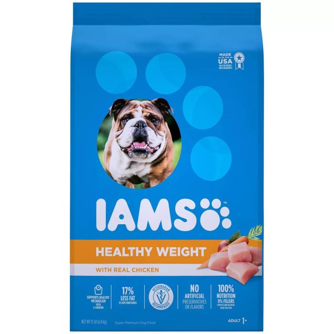 Iams Adult Healthy Weight Dry Dog Food with Real Chicken 15 lb