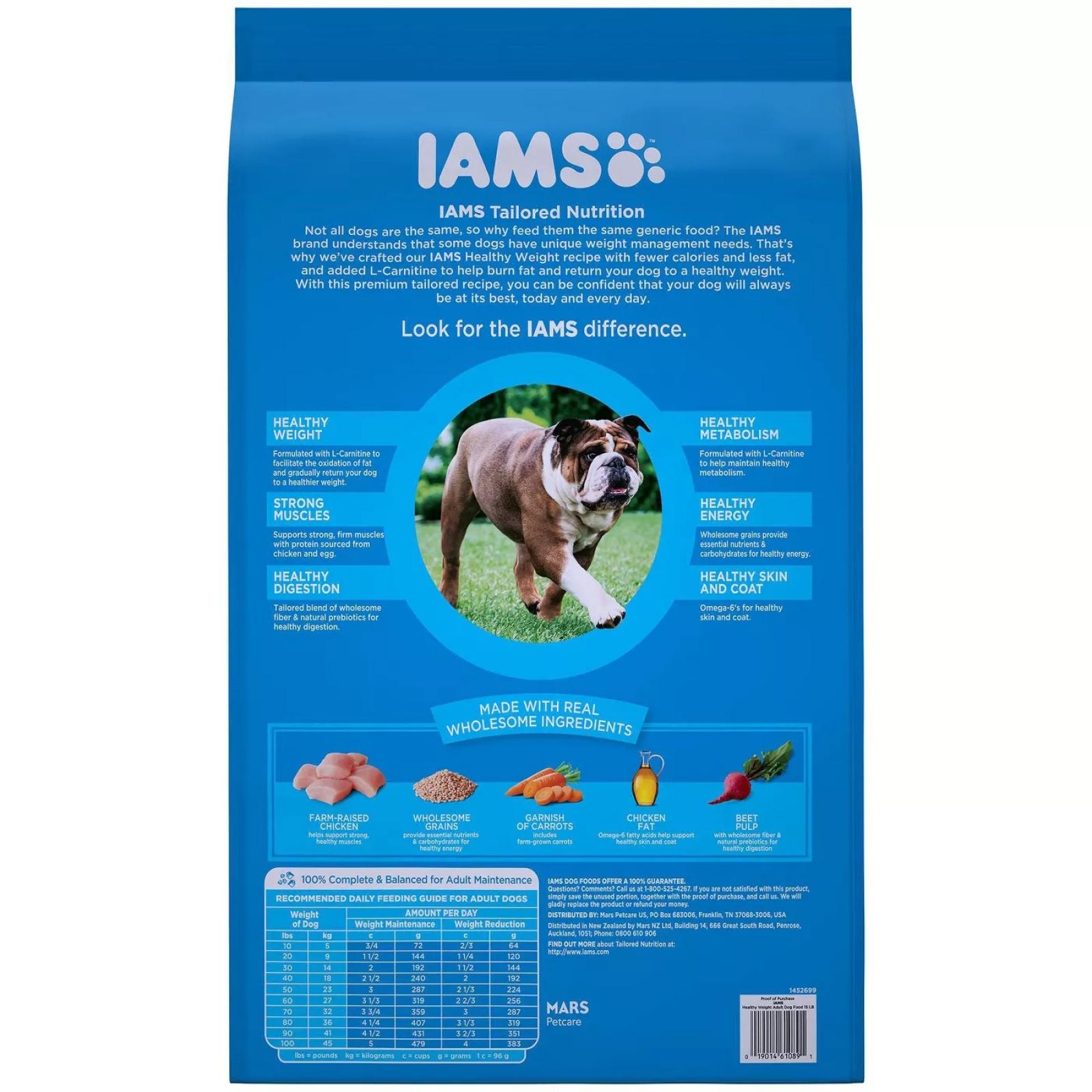 Iams Adult Healthy Weight Dry Dog Food with Real Chicken 15 lb