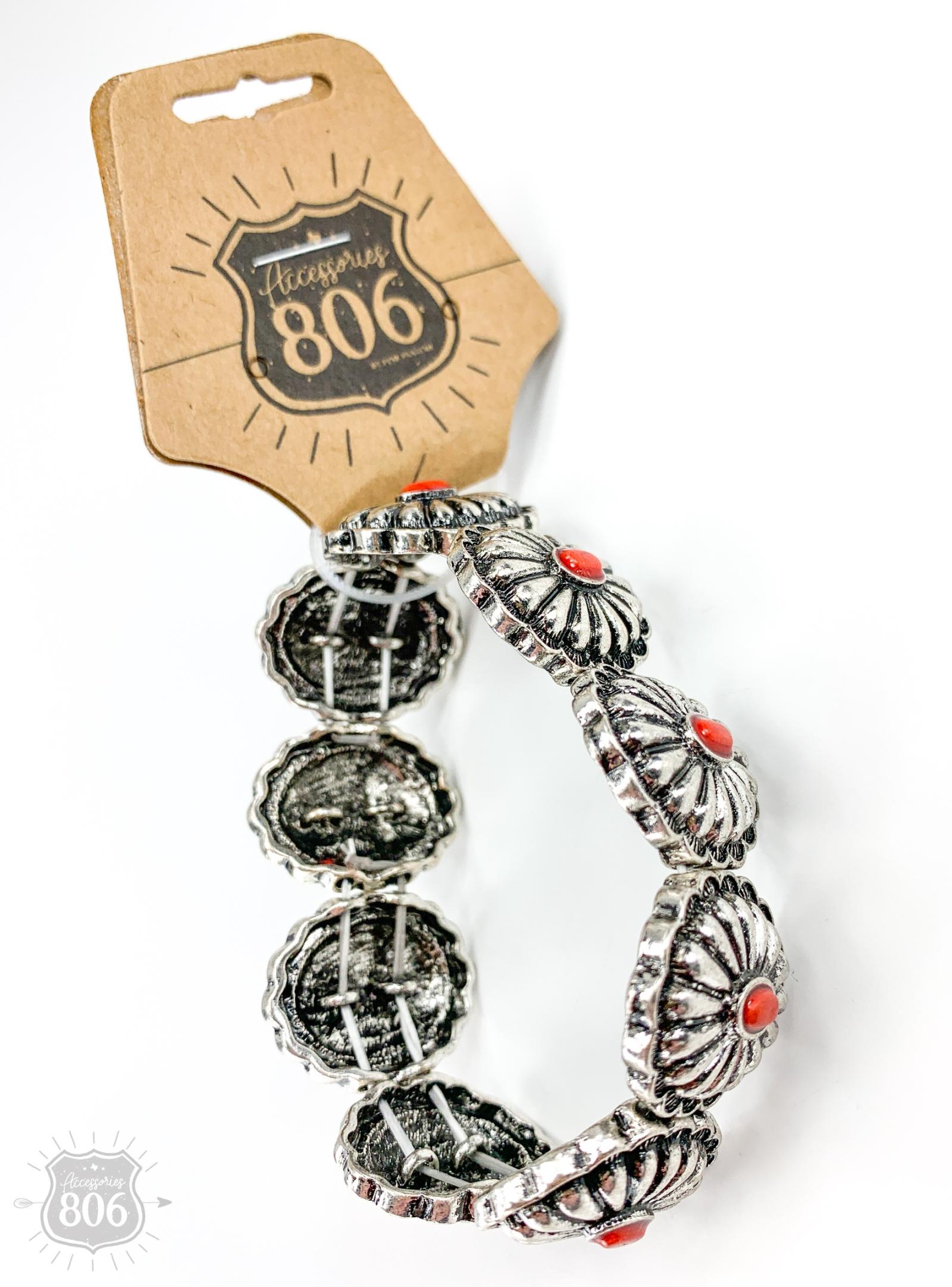 Accessories 806 Silver Concho Bracelet with Center Stone