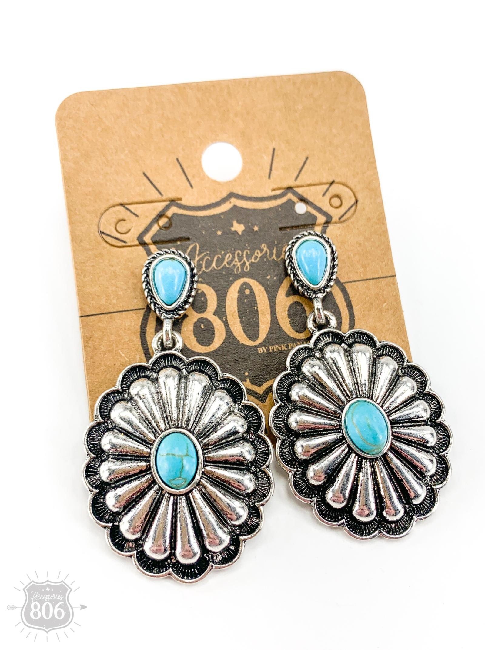 Accessories 806 Turquoise Concho Teardrop Earrings