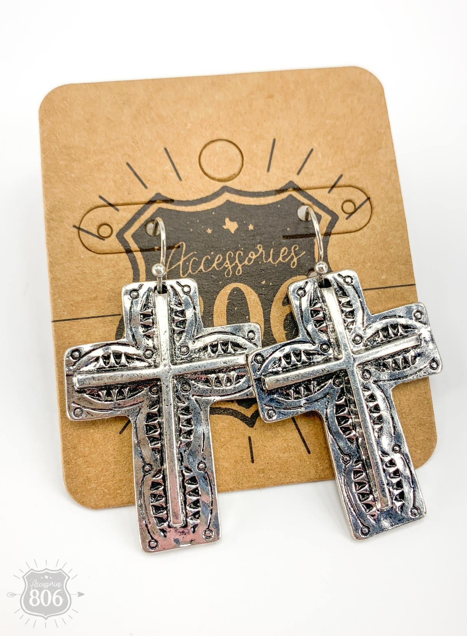 Accessories 806 Silver Wide Cross Earrings