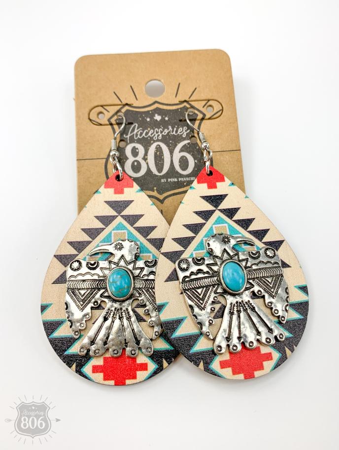 Accessories 806 Aztec Print Thunderbird Teardrop Earrings