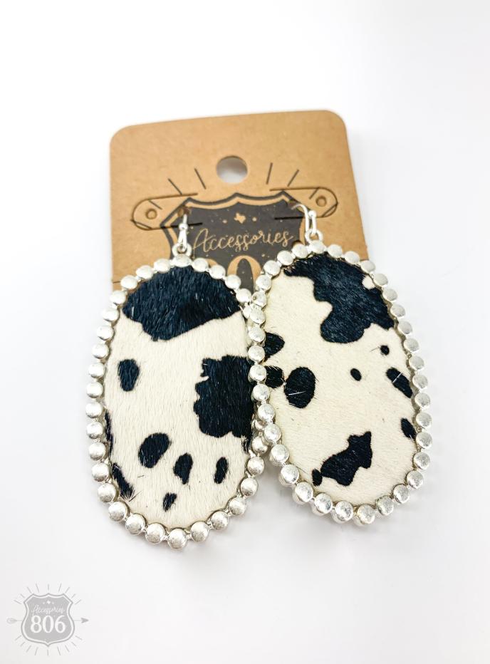 Accessories 806 Cow Print Oval Earrings