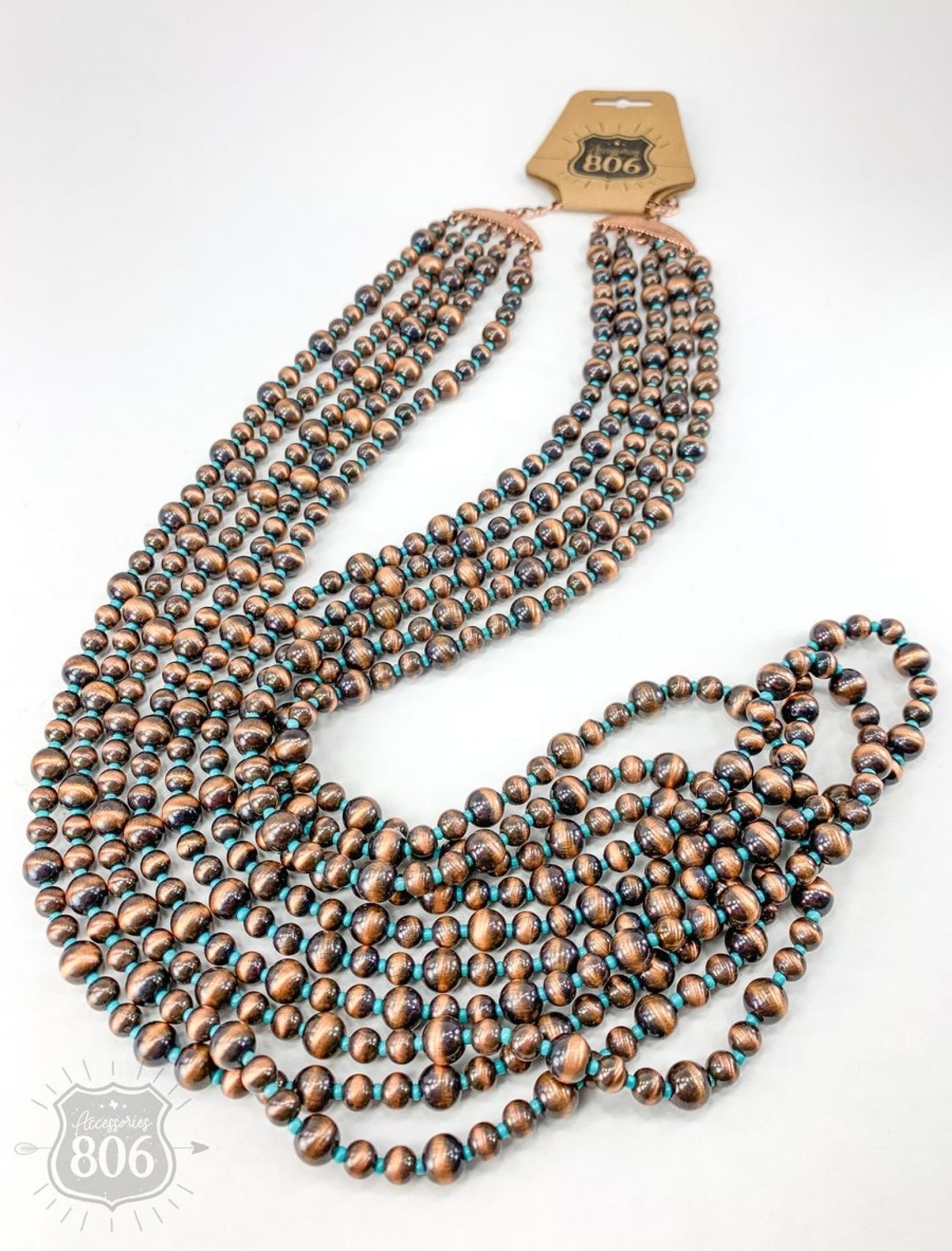 Accessories 806 5 Strand Copper & Turquoise Bead Necklace