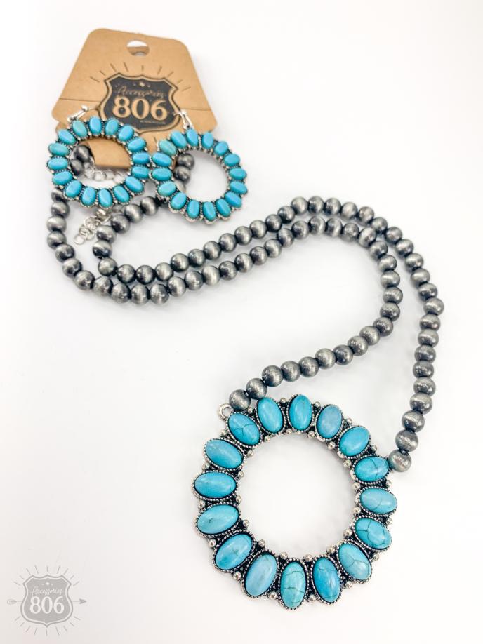 Accessories 806 Open Turquoise Stone Circle Set