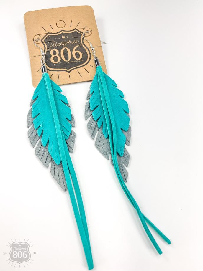 Accessories 806 Leather Double Feather Earrings