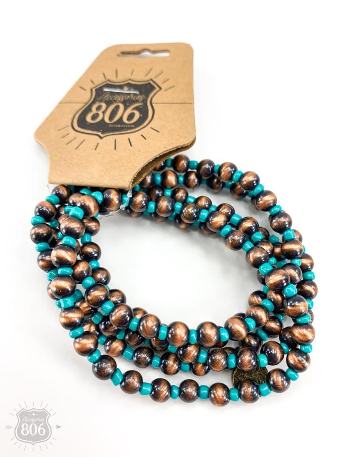 content/products/Copper & Turquoise 5 Strand Stretch Bracelet